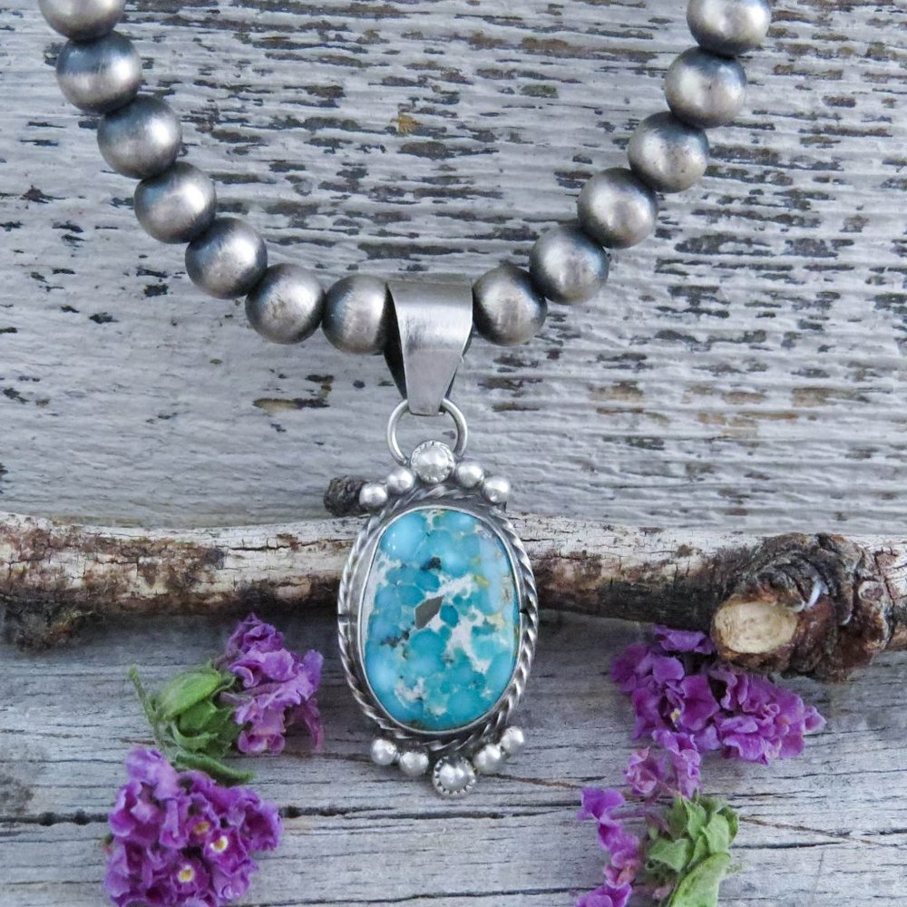 Native American Navajo Sonoran Gold Turquoise Sterling Silver Oval Pendant